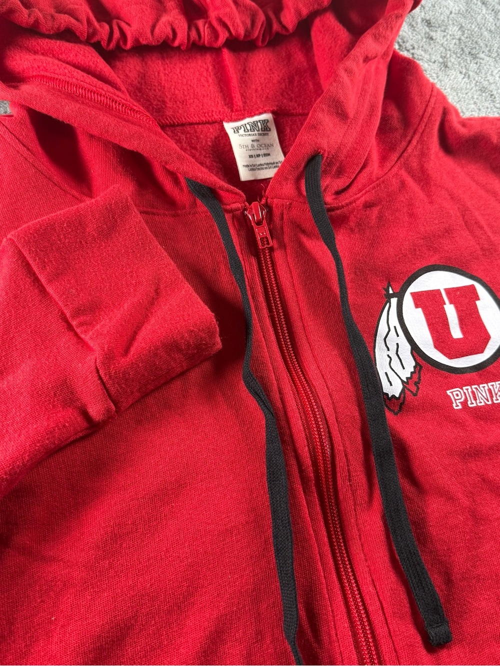 Victoria's Secret Pink x 5th & Ocean Utah Utes Full Zip Hoodie Sweatshirt Red XS